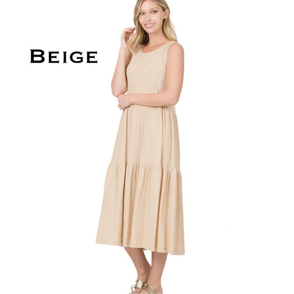 wholesale 43050 - Sleeveless Tiered Midi Dress Beige<br>43050 Dress - S