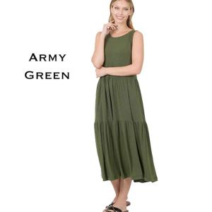 43050 - Sleeveless Tiered Midi Dress Army Green<br>43050 Dress - L