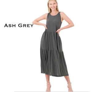 43050 - Sleeveless Tiered Midi Dress Ash Grey<br>43050 Dress - S