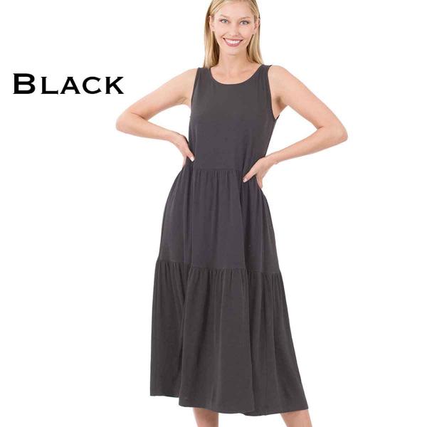 wholesale 43050 - Sleeveless Tiered Midi Dress Black<br>43050 Dress - L