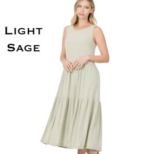 43050 - Sleeveless Tiered Midi Dress Light Sage<br>43050 Dress - S