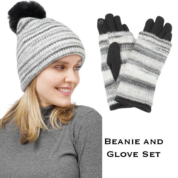 3808 - Striped Knit Beanies & Overlay Gloves 10687 - Black Multi Set<br>
Striped Beanie with Gloves

 - One Size Fits All