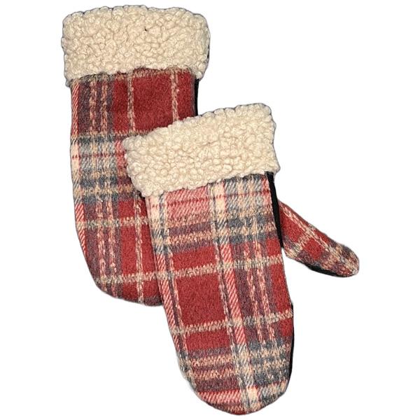 wholesale 3020 - Country Style Plaid Mittens Red Plaid - One Size Fits Most