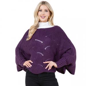 4271 - Sweater Poncho w/ Sleeves 4271 - Eggplant - One Size Fits Most