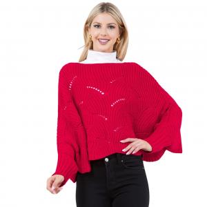 4271 - Sweater Poncho w/ Sleeves 4271 - Red - One Size Fits Most