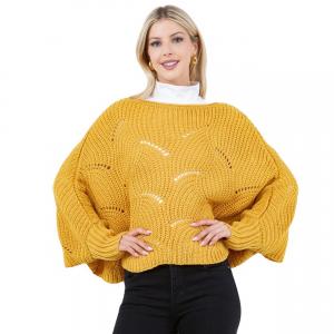4271 - Sweater Poncho w/ Sleeves 4271 - Mustard - One Size Fits Most
