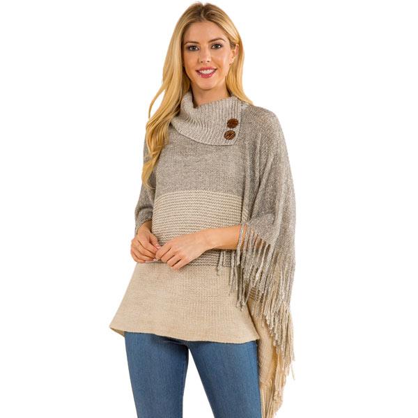 4209 - Poncho - Ombre Cowl-neck w/ Wooden Buttons Ivory - One Size Fits Most