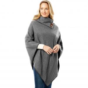 1295 - Wool Feel Poncho w/ Button Accents Grey*** - One Size Fits Most