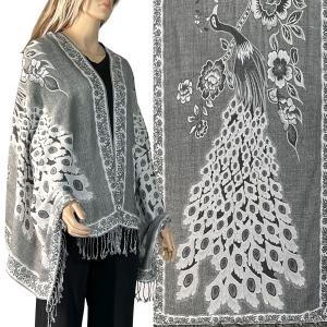 Wholesale 3835 - Heavy Pashmina Style Shawls  3692 - A09 Silver<br>
Peacock Woven Shawl  - One Size Fits All