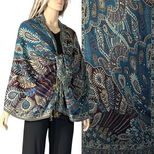 Wholesale 3835 - Heavy Pashmina Style Shawls  3694 - A11 Teal Multi<br>
Feathers Woven Shawl - One Size Fits All