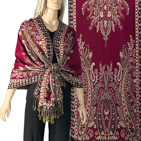 wholesale 3835 - Heavy Pashmina Style Shawls  3695 - A07 Wine Multi<br> 
Woven Paisley Shawl - One Size Fits All