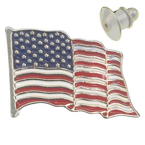 3836 - Lapel Pins  02 - Waving American Flag Pin<br>
Silver Accent - 