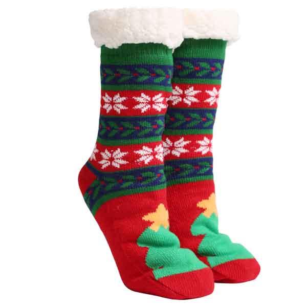 wholesale 3841 - Christmas  Pattern Non-Slip Sherpa Socks 205 - 06 - One Size Fits Most