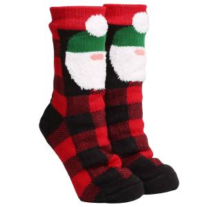 Wholesale 3841 - Christmas  Pattern Non-Slip Sherpa Socks 202 - Red and Black - One Size Fits Most