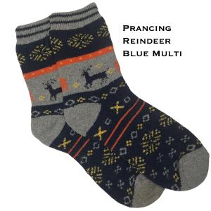 Wholesale 984 - Christmas Print Crew Socks Prancing Reindeer - Blue Multi - Woman's 6-10