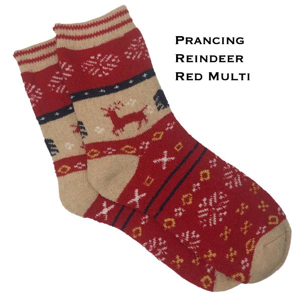 wholesale 984 - Christmas Print Crew Socks Prancing Reindeer - Red Multi - Woman's 6-10