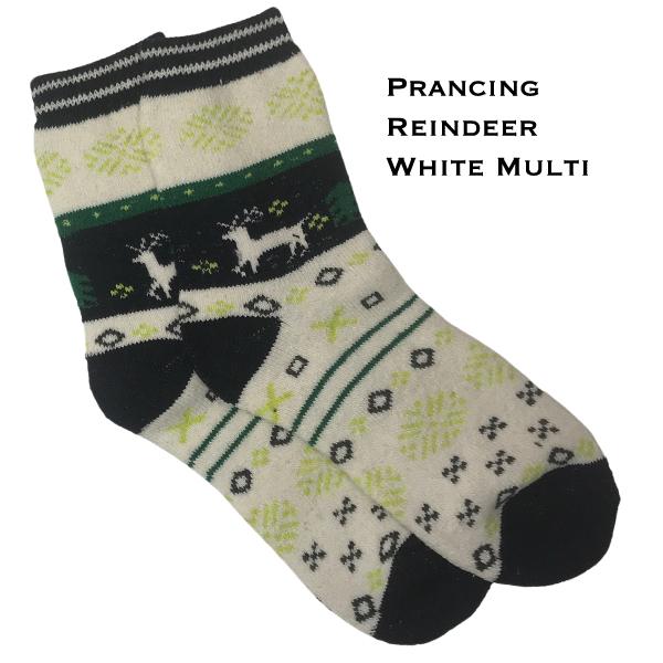 wholesale 984 - Christmas Print Crew Socks Prancing Reindeer - White Multi - Woman's 6-10