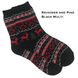 984 - Christmas Print Crew Socks Reindeer and Pine - Black Multi - Woman's 6-10