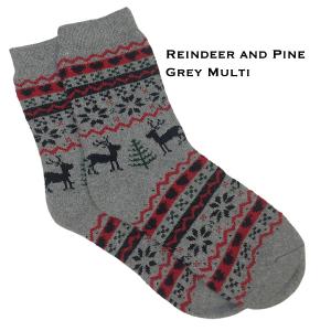 Wholesale 984 - Christmas Print Crew Socks Reindeer and Pine - Grey Multi - Woman's 6-10