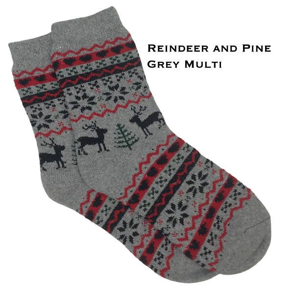 wholesale 984 - Christmas Print Crew Socks Reindeer and Pine - Grey Multi - Woman's 6-10