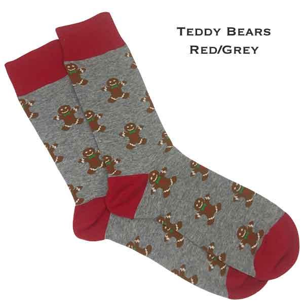 wholesale 984 - Christmas Print Crew Socks Ginger Bread - Red/Grey - Woman's 6-10