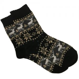 984 - Christmas Print Crew Socks Reindeer and Snowflakes - Black Multi - Woman's 6-10