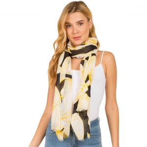 4114 - Floral Line Art Scarves 4114BK<br> 
Black/Yellow Floral Line Drawing Scarf - 33