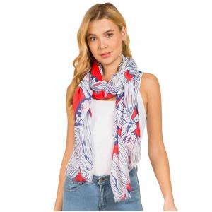 4114 - Floral Line Art Scarves 4114-RD<br> 
Red/Blue Floral Line Drawing Scarf - 