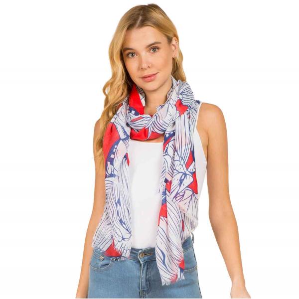 4114 - Floral Line Art Scarves 4114-RD<br> 
Red/Blue Floral Line Drawing Scarf - 