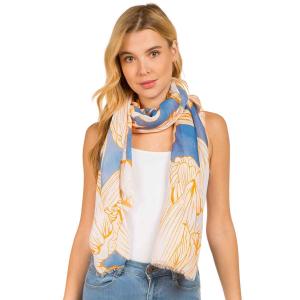 4114 - Floral Line Art Scarves 4114BL<br> Blue/Orange Floral Line Drawing Scarf - 33