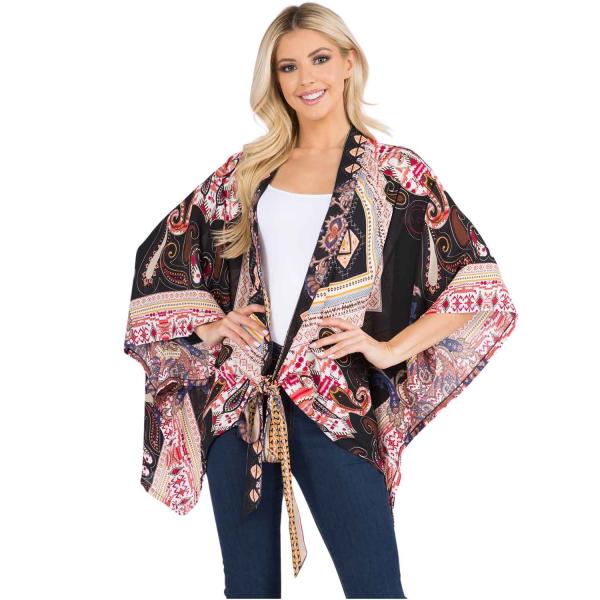 wholesale 3107 - Front Tie Kimonos  3107 - Black Multi<br>
Front Tie Kimono

 - One Size Fits Most