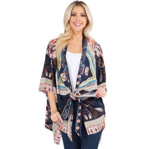 3107 - Front Tie Kimonos  3107 - Navy Multi<br>
Front Tie Kimono

 - One Size Fits Most