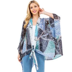 3858 - Tie Front Kimonos 4244 - BK Multi<br>
Tie Front Kimono - One Size Fits Most