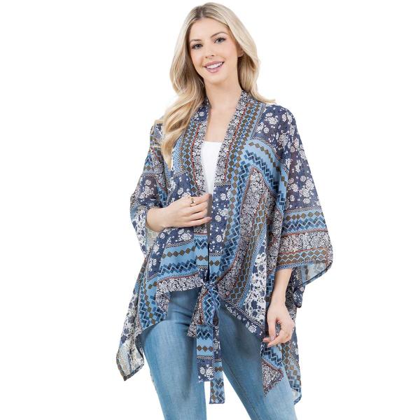 wholesale 3858 - Tie Front Kimonos 4321 - Blue Mix
 - One Size Fits Most