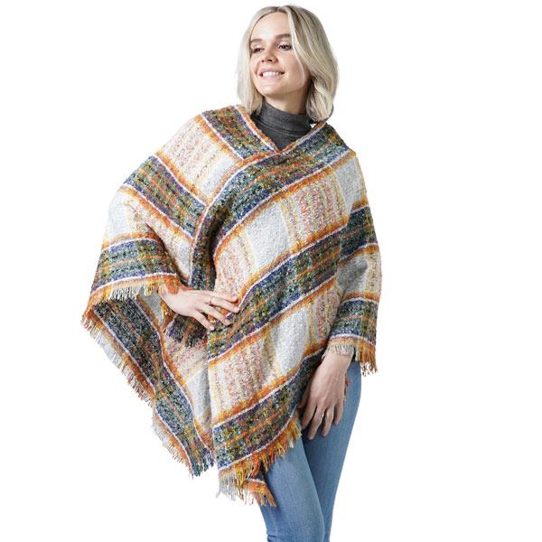 wholesale Plaid Woven Ponchos - 9852/10022 10022 - Green/Gold Multi  - One Size Fits Most