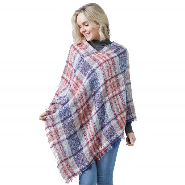 wholesale Plaid Woven Ponchos - 9852/10022 10022 - Blue/Red Multi  - One Size Fits Most