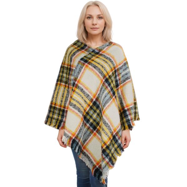 wholesale Plaid Woven Ponchos - 9852/10022 9787 - Gold/Blue Multi - One Size Fits Most