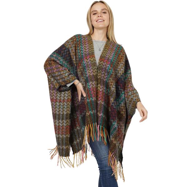 10921 - Chevron Multi Colored Ruana 10921 - Dark Tone Multi - One Size Fits Most