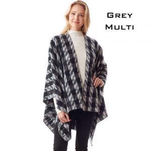 3873 - Assorted Fall/Winter Ruana Capes 1229 - Black/Grey Check Plaid - One Size Fits Most