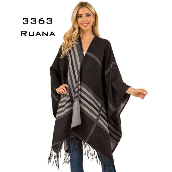 3873 - Assorted Fall/Winter Ruana Capes 3363 - Black Multi <br> Modern Stripe Ruana - One Size Fits Most