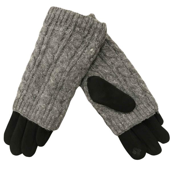 3033 - Cable  Knit Layered Gloves 3033 - Grey over Black Overlay Gloves - One Size Fits Most