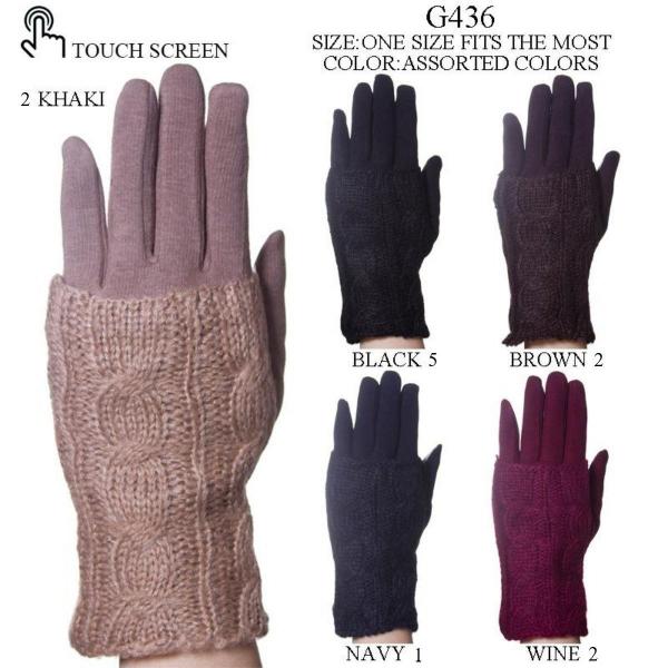 wholesale 3033 - Cable  Knit Layered Gloves G441<br>Twelve Piece Assortment Pack - 