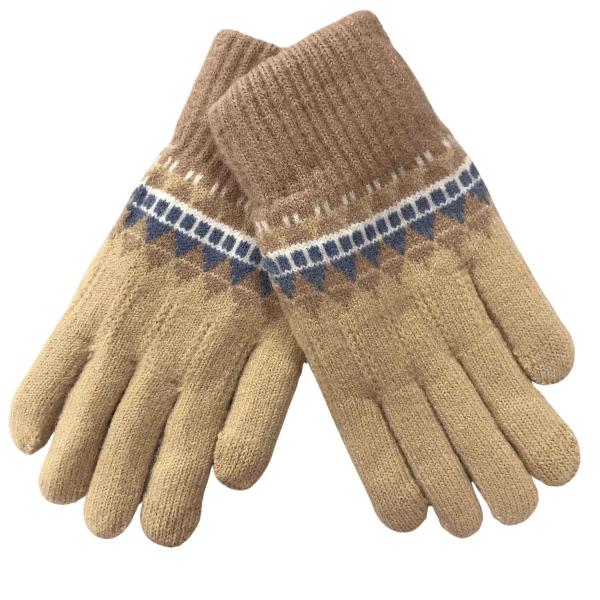 wholesale 3030 - Alpine Pattern Knitted Gloves  3030 - Beige with Blue<br>
Alpine Pattern Knitted Gloves *** - One Size Fits Most