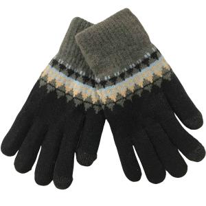 Wholesale  3030 - Black with Blue<br>
Alpine Pattern Knitted Gloves *** - One Size Fits Most