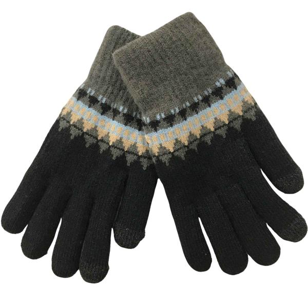 3030 - Alpine Pattern Knitted Gloves  3030 - Black with Blue<br>
Alpine Pattern Knitted Gloves *** - One Size Fits Most