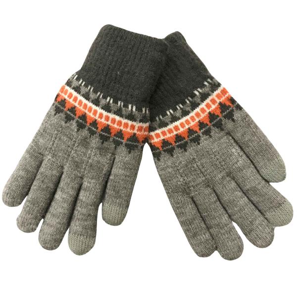 wholesale 3030 - Alpine Pattern Knitted Gloves  3030 - Grey with Orange<br>
Alpine Pattern Knitted Gloves*** - One Size Fits Most