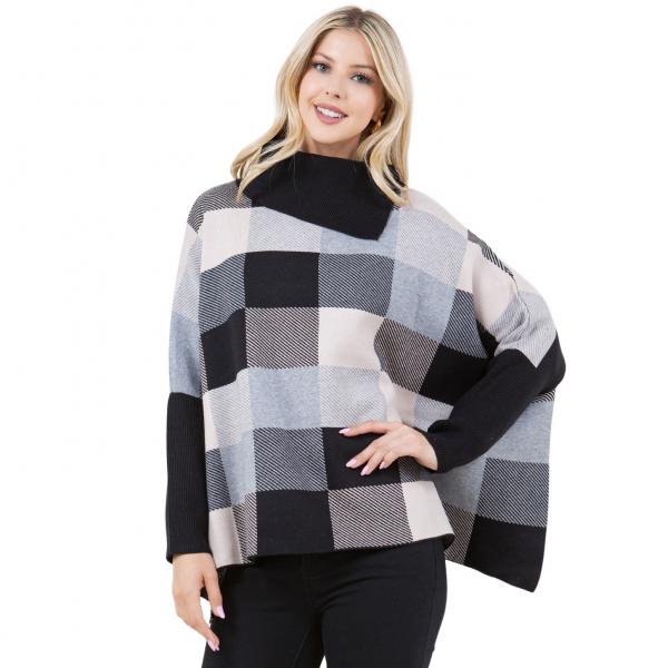 wholesale 4318 - Checker Design Poncho with Sleeves 4318 - Black Multi - One Size Fits Most