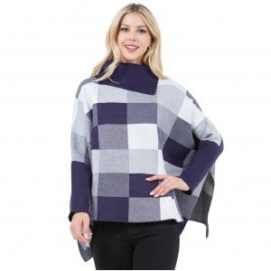 4318 - Checker Design Poncho with Sleeves 4318 - Navy Multi - One Size Fits Most