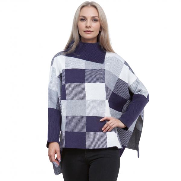 Wholesale 4318 - Checker Design Poncho with Sleeves 4318 - Navy Multi - One Size Fits Most