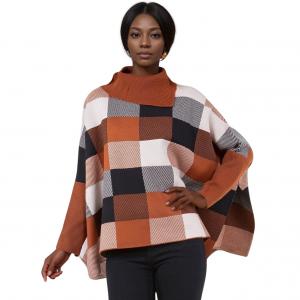 Wholesale 4318 - Checker Design Poncho with Sleeves 4318 - Brown Multi - One Size Fits Most